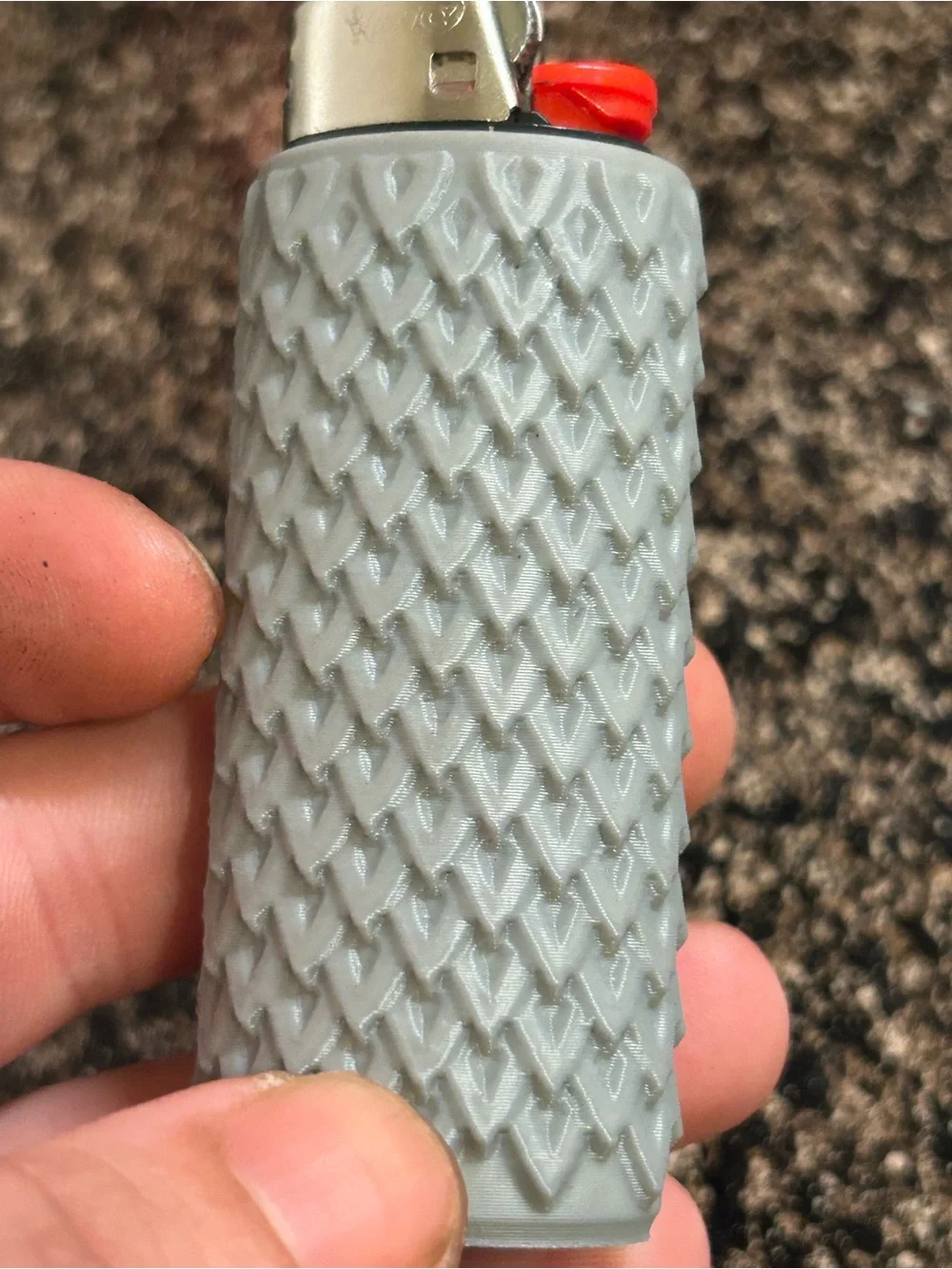 Silicone Grip Lighter Sleeve Cover - Gray with Red Accent